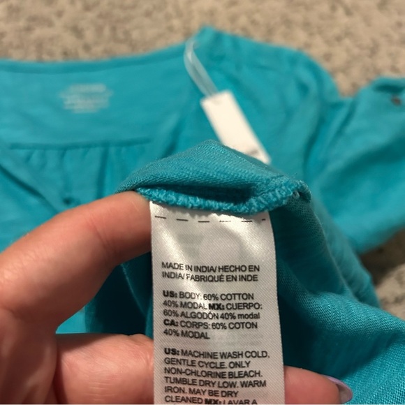 NWT Chico’s Aqua Azul Cotton Slub Henley Elbow Basic Knit Short Sleeve Top Sz L - Picture 4 of 10